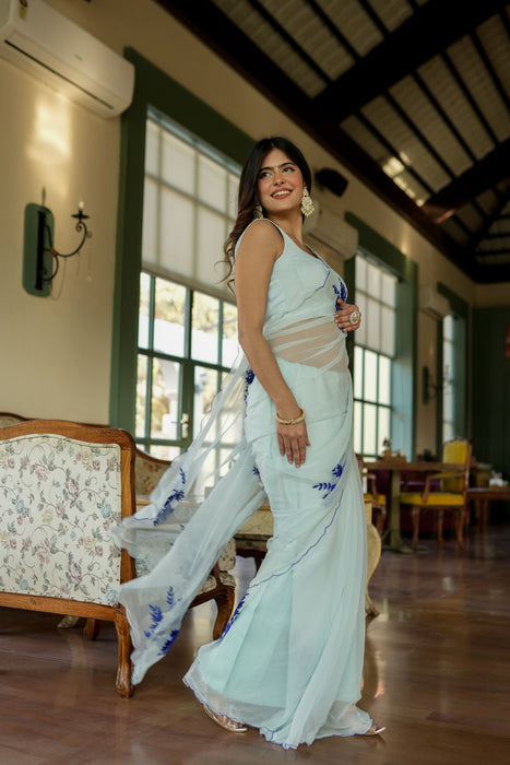 Starlit Glamour (Hand Embroidered Chiffon Saree)