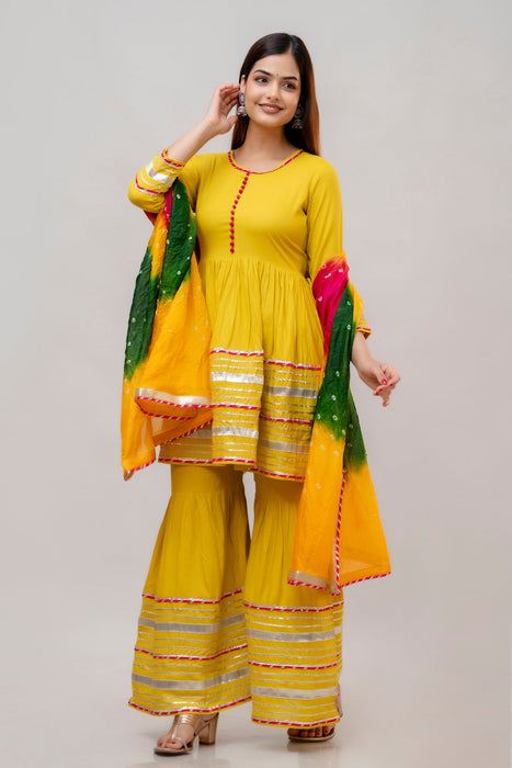 Cotton Sharara Set for Women-WT3017YELLOW