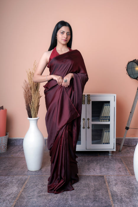 Satin Silk Saree (Red & Maroon)