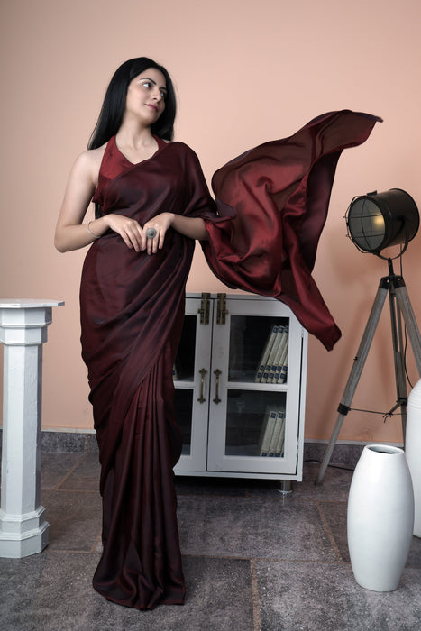 Satin Silk Saree (Red & Maroon)