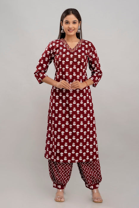 Traditional Zari Embroidery Work A-Line Kurta With Trouser & Dupatta - KR3010MAROON