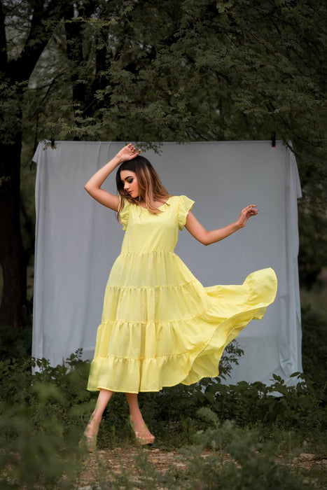 YELLOWISH TIERD SASSY MAXI DRESS