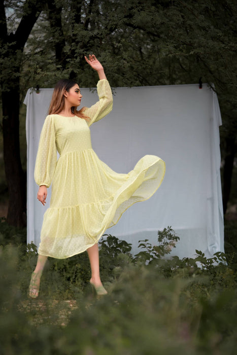 LEMON YELLOW PRINCY TIER DRESS