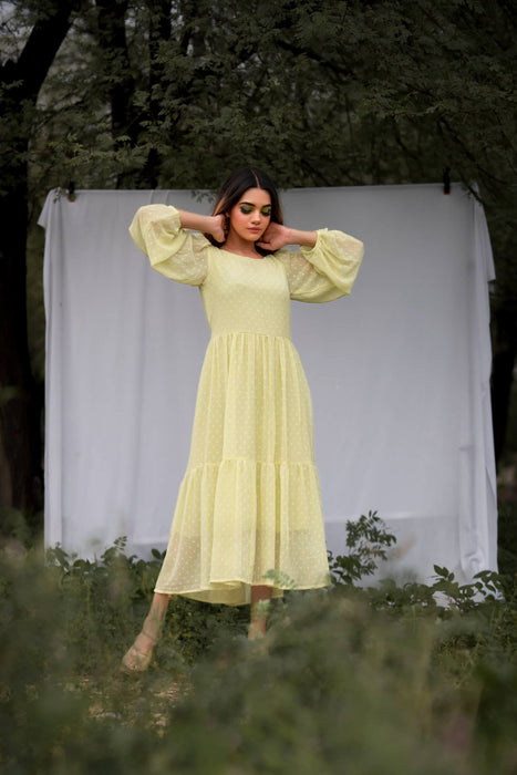 LEMON YELLOW PRINCY TIER DRESS