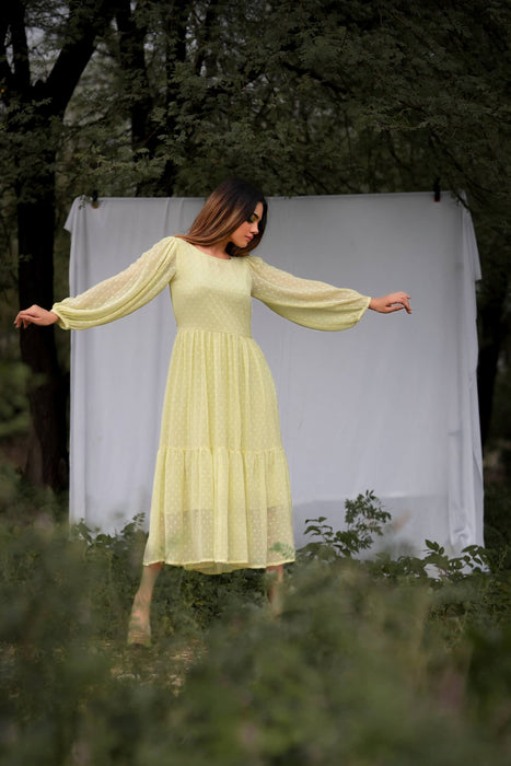 LEMON YELLOW PRINCY TIER DRESS