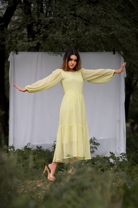 LEMON YELLOW PRINCY TIER DRESS