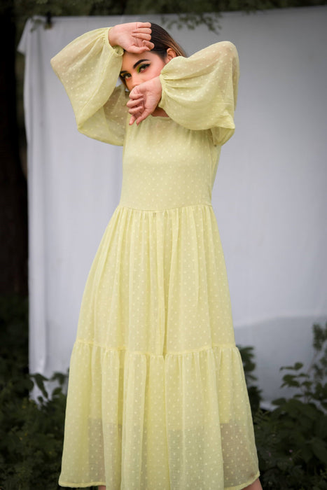 LEMON YELLOW PRINCY TIER DRESS