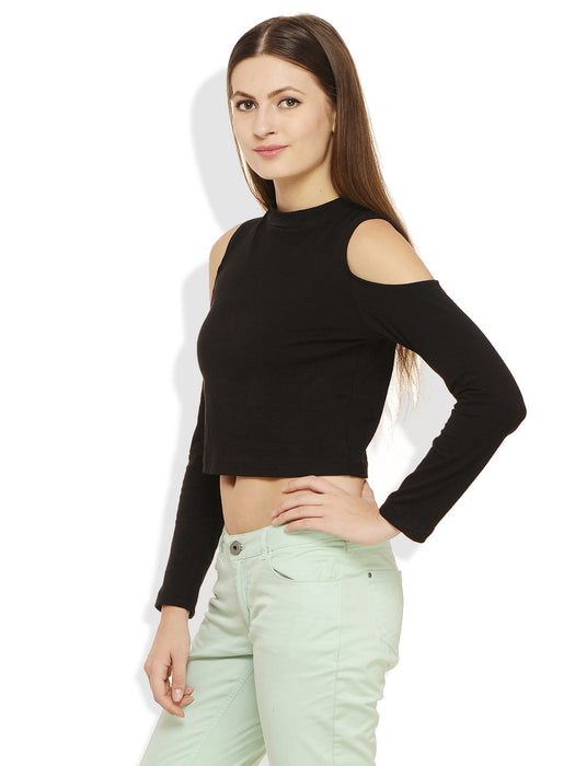 Black Cold Shoulder Crop Top