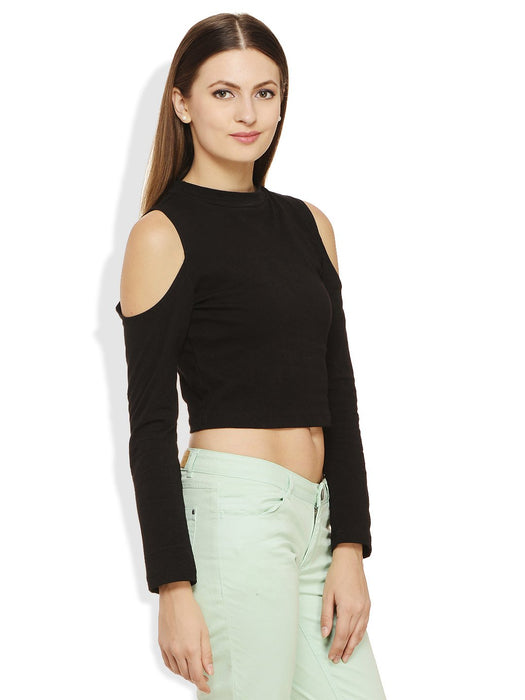 Black Cold Shoulder Crop Top