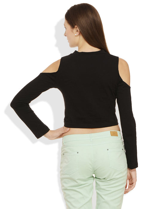 Black Cold Shoulder Crop Top