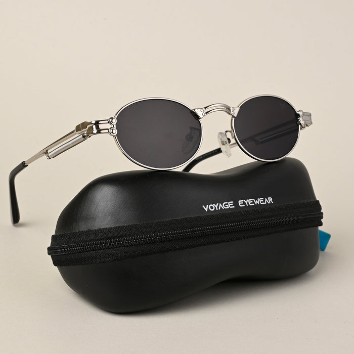 Voyage Oval Sunglasses for Men & Women (Black Lens | Silver Frame - MG5183)