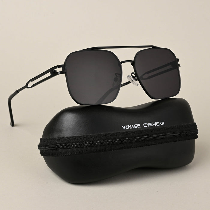 Voyage Aviator Sunglasses for Men & Women (Black Lens | Black Frame - MG5198)