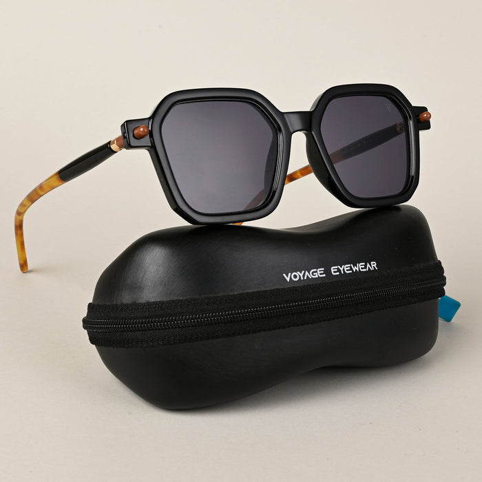 Voyage Square Sunglasses for Men & Women (Black Lens | Black Frame - MG5176)