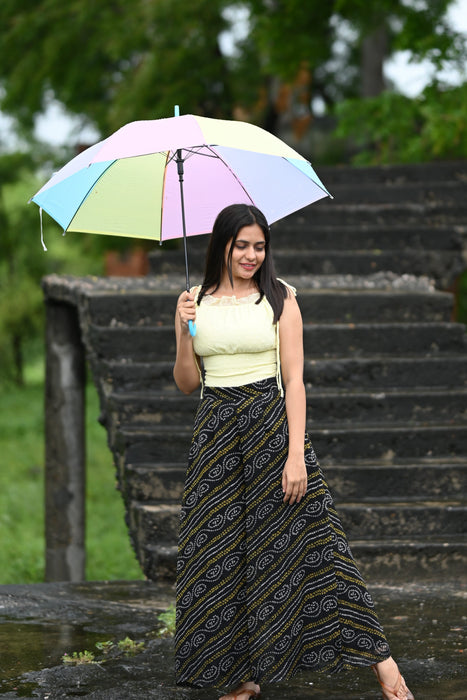 YELLOW CANDY TOP STYLED UP WITH BLACK BANDHEJ PALAZZO