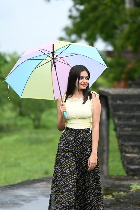 YELLOW CANDY TOP STYLED UP WITH BLACK BANDHEJ PALAZZO