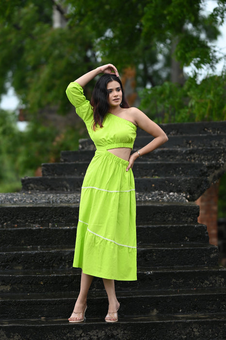 LIME ONE SHOULDER MAXI DRESS