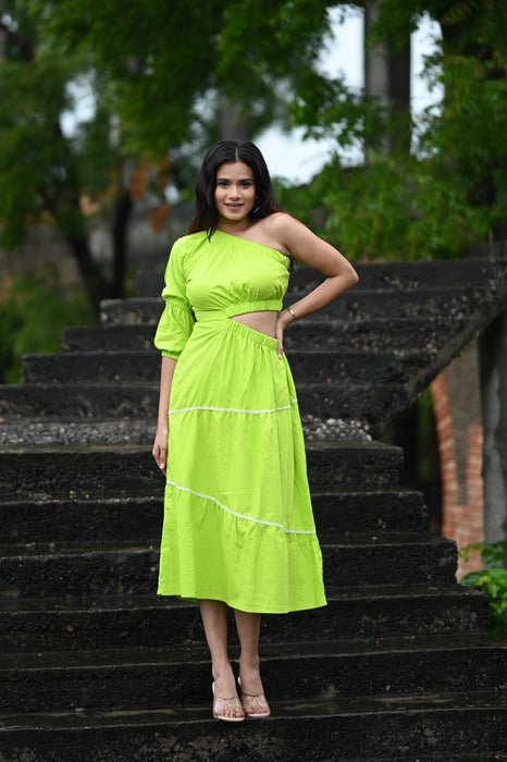 LIME ONE SHOULDER MAXI DRESS