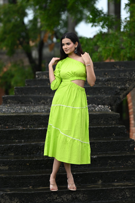 LIME ONE SHOULDER MAXI DRESS