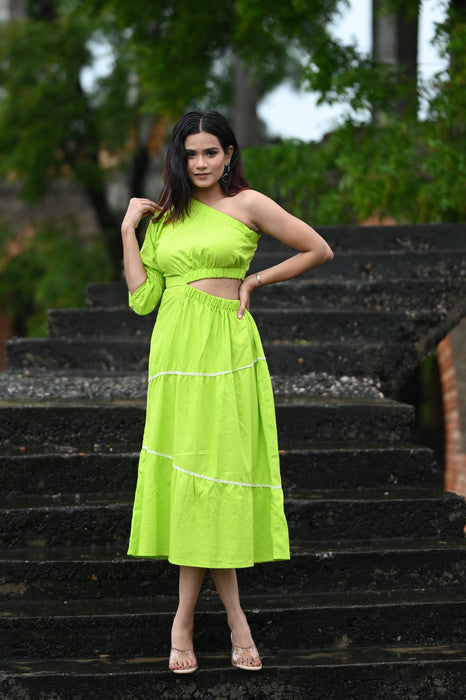 LIME ONE SHOULDER MAXI DRESS