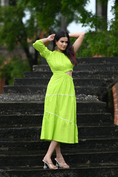 LIME ONE SHOULDER MAXI DRESS