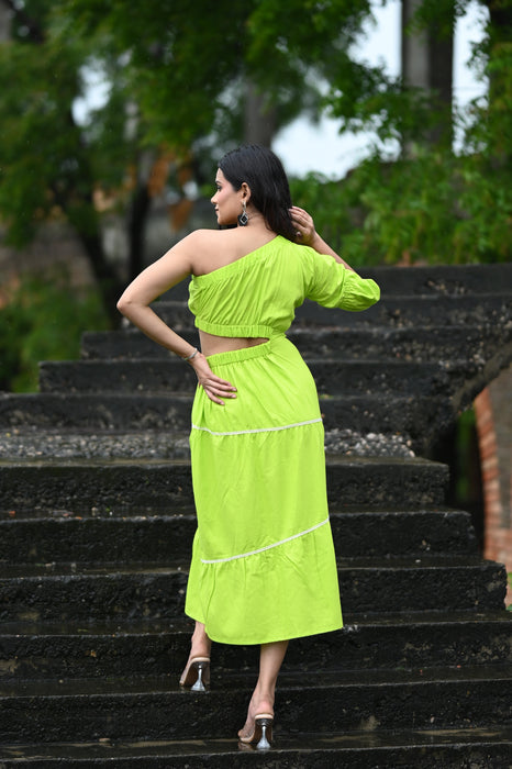 LIME ONE SHOULDER MAXI DRESS