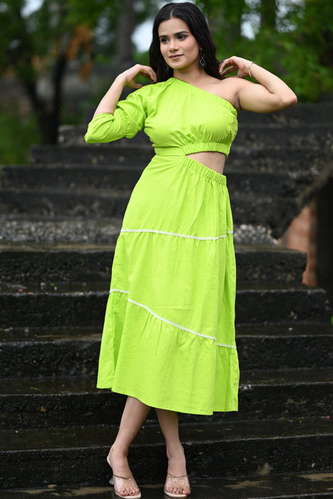 LIME ONE SHOULDER MAXI DRESS