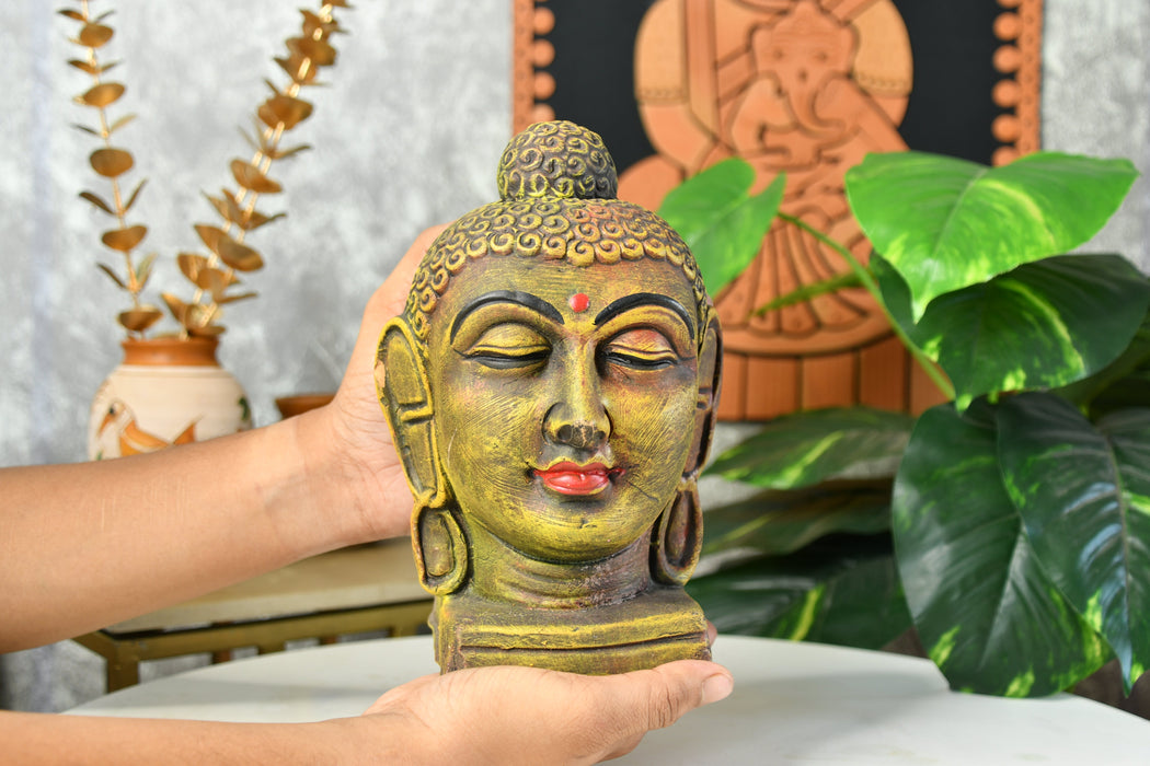 Premium Large Terracotta Meditating Buddha Head Tabletop