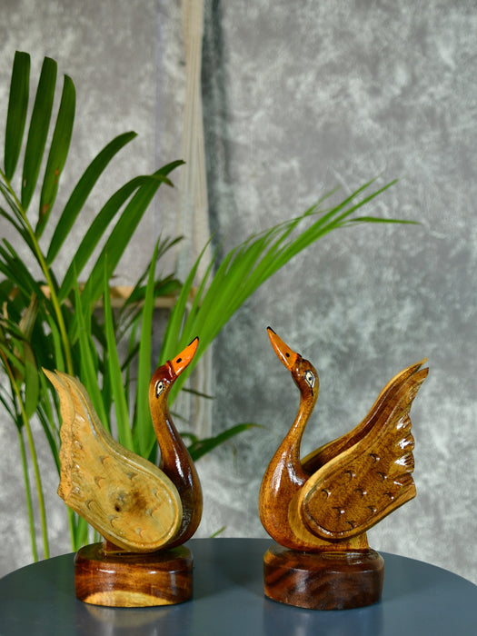 Pair of Wooden handcarved swan