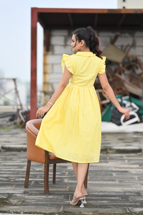 YELLOW BUTERFLY COLLARED MAXI DRESS