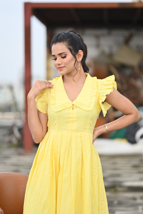 YELLOW BUTERFLY COLLARED MAXI DRESS