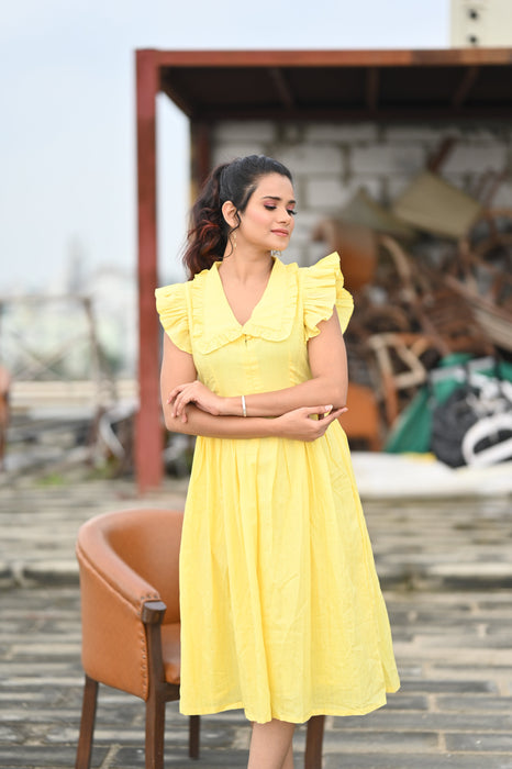 YELLOW BUTERFLY COLLARED MAXI DRESS