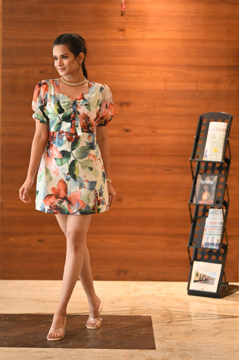 FLORAL PRINTED STRAIGHT MINI DRESS