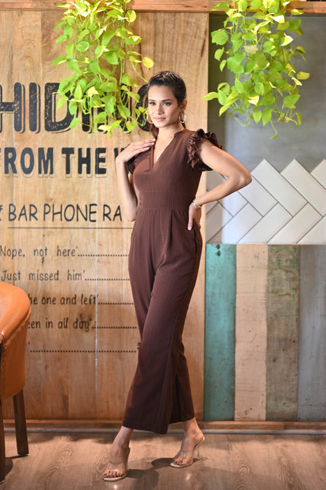 BROWN COLLRED JUMPSUIT