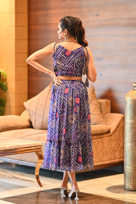 PURPLE BANDHEJ SKIRT-TOP CO-ORD SET