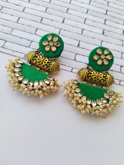 Green Kundan Semi Circle Earrings