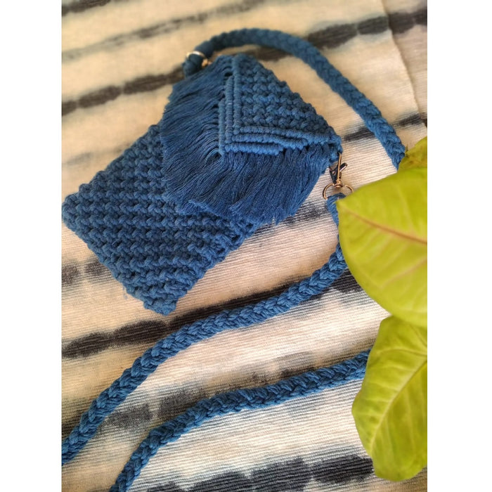 Denim Blue Macrame Mobile Sling Bag