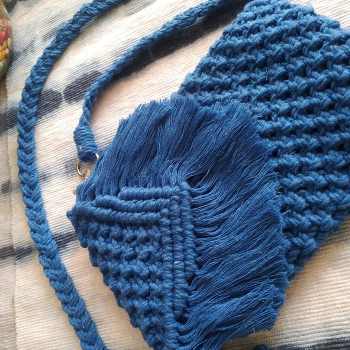 Denim Blue Macrame Mobile Sling Bag