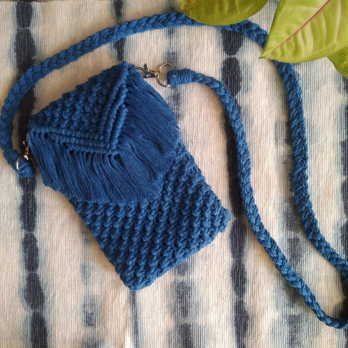 Denim Blue Macrame Mobile Sling Bag