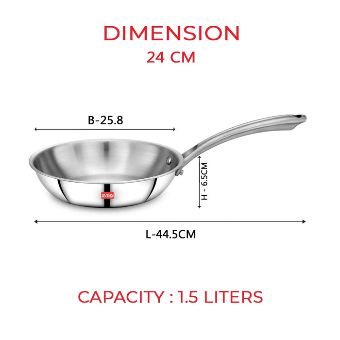 Riara Premium Stainless Steel Triply Fry Pan/ Skillet | Cool Touch Handles | 2.5 Mm Thick Body | Induction Friendly |1.25L/1.5L/1.75L