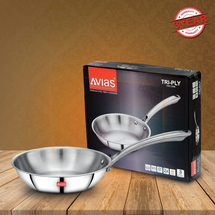 Riara Premium Stainless Steel Triply Fry Pan/ Skillet | Cool Touch Handles | 2.5 Mm Thick Body | Induction Friendly |1.25L/1.5L/1.75L