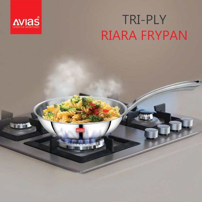 Riara Premium Stainless Steel Triply Fry Pan/ Skillet | Cool Touch Handles | 2.5 Mm Thick Body | Induction Friendly |1.25L/1.5L/1.75L