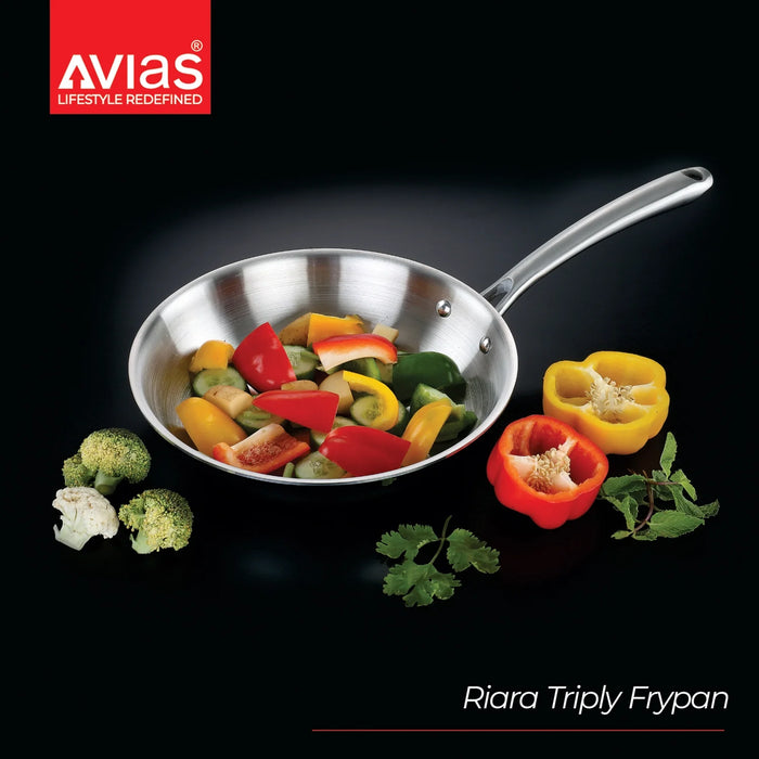 Riara Premium Stainless Steel Triply Fry Pan/ Skillet | Cool Touch Handles | 2.5 Mm Thick Body | Induction Friendly |1.25L/1.5L/1.75L