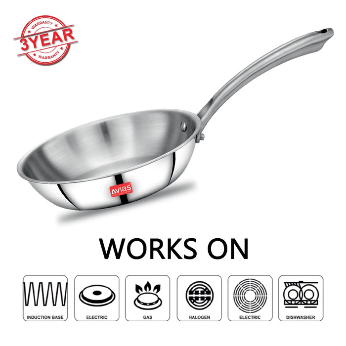 Riara Premium Stainless Steel Triply Fry Pan/ Skillet | Cool Touch Handles | 2.5 Mm Thick Body | Induction Friendly |1.25L/1.5L/1.75L