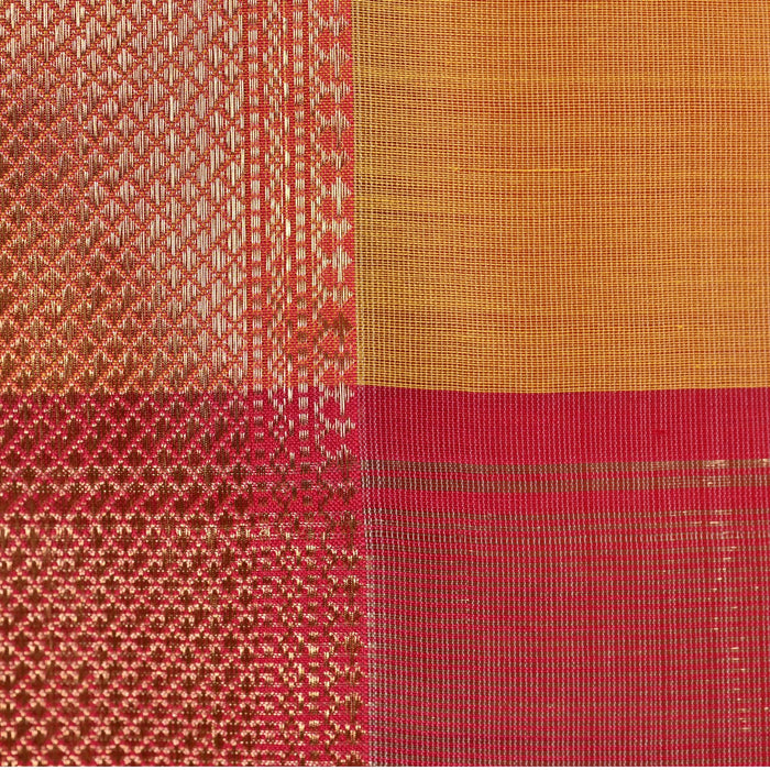 Maheshwari Cotton Silk Saree - Red Yellow