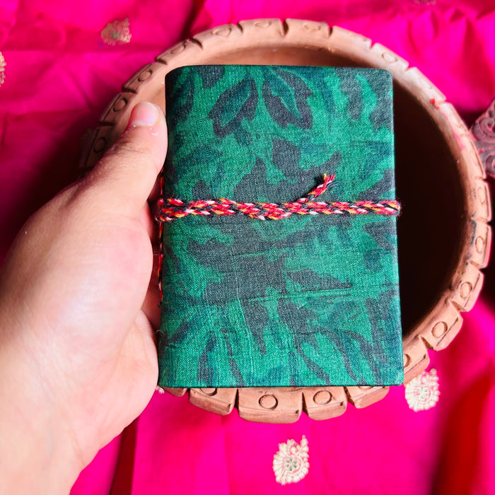 MATCHA GREEN UPCYCLED HANDLOOM FABRIC POCKET DIARY