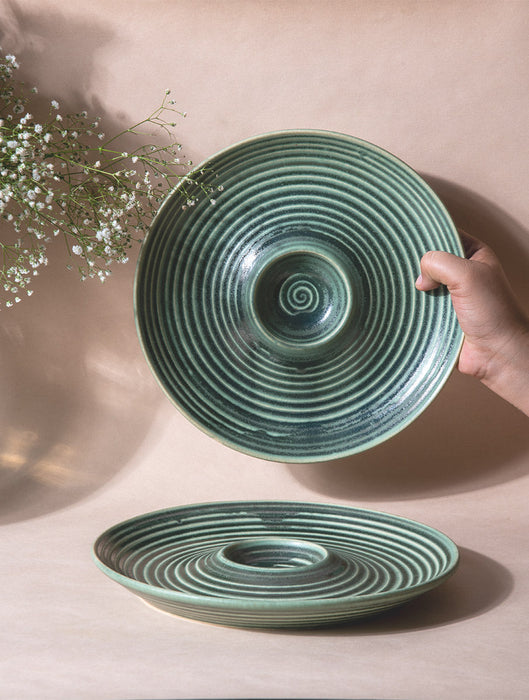 Ceramic Stoneware Savannah Chip & Dip Platter - Green