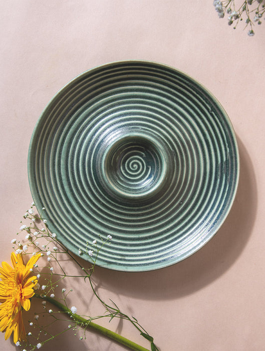 Ceramic Stoneware Savannah Chip & Dip Platter - Green