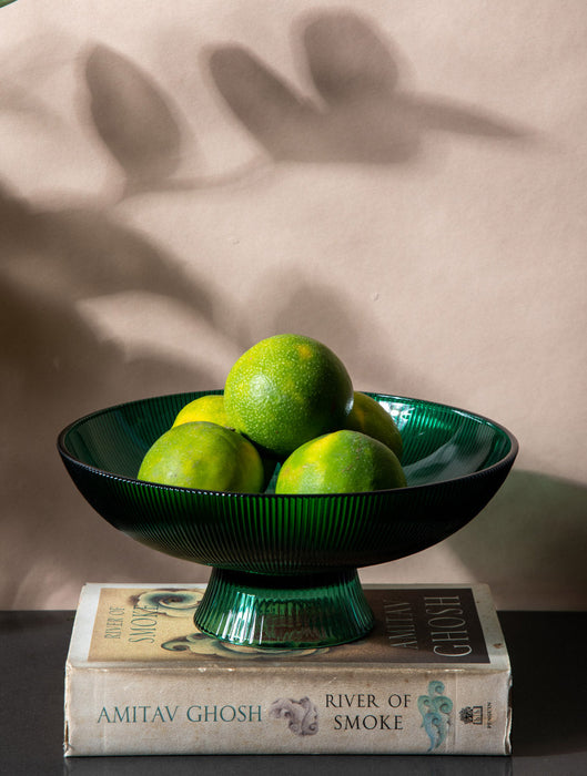 Green Ribbed Glass Bowl