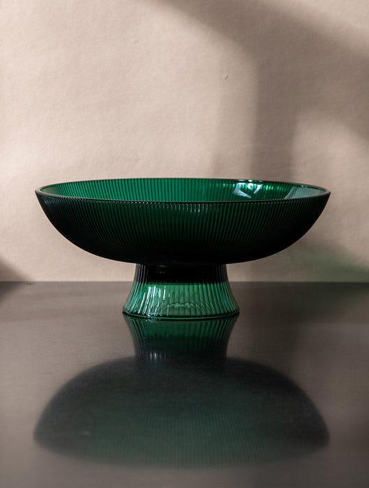 Green Ribbed Glass Bowl