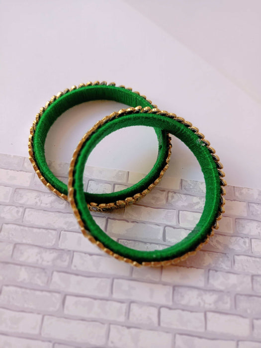 Green Golden Fabric Kundan Bangles Pair For Women